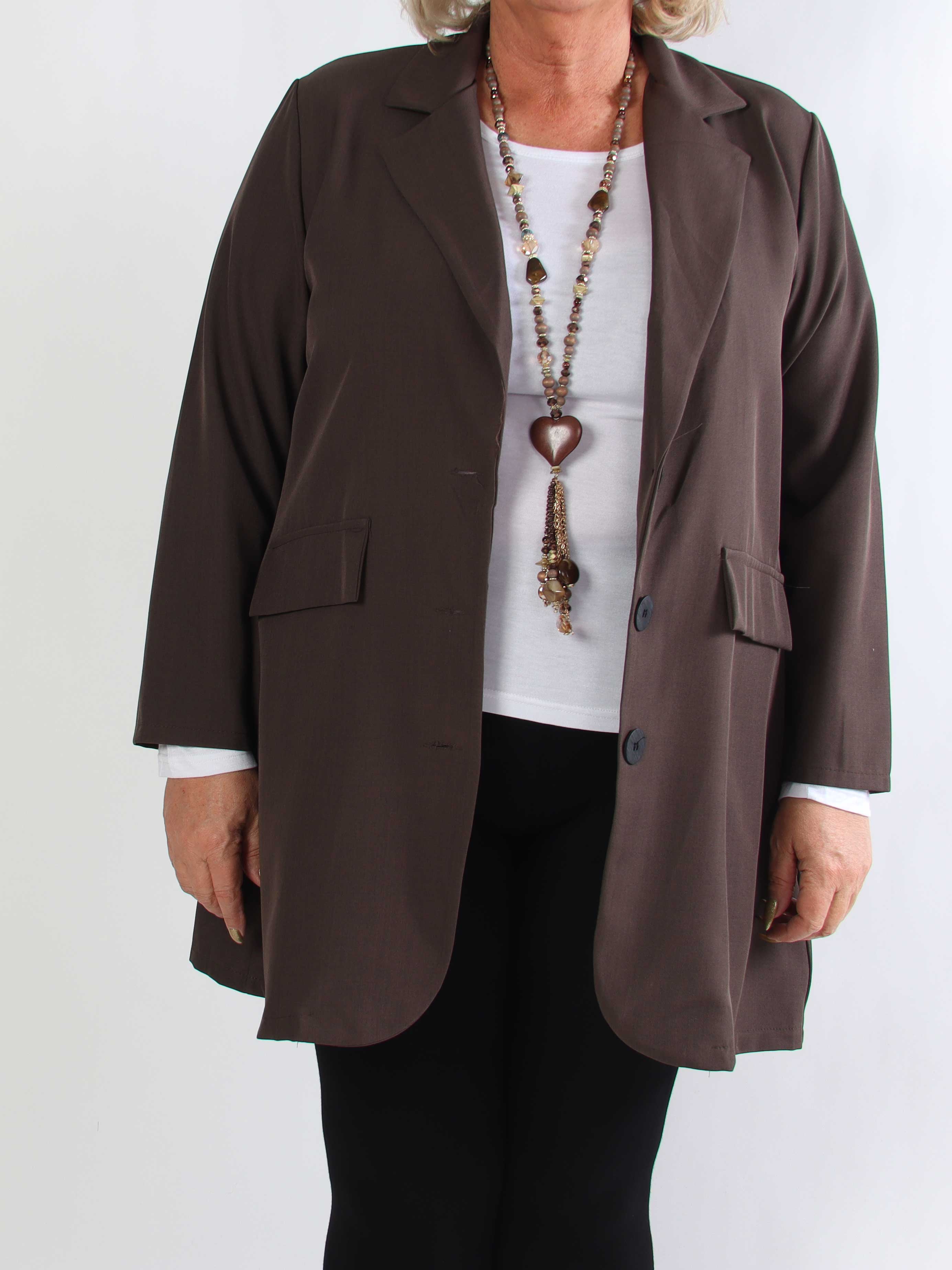 Lanthe Long Plain - Lang ensfarvet plus size blazer